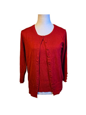 Grace Elements 2 Piece Red Button-Front Knit Cardigan and Sleeveless Tank. L